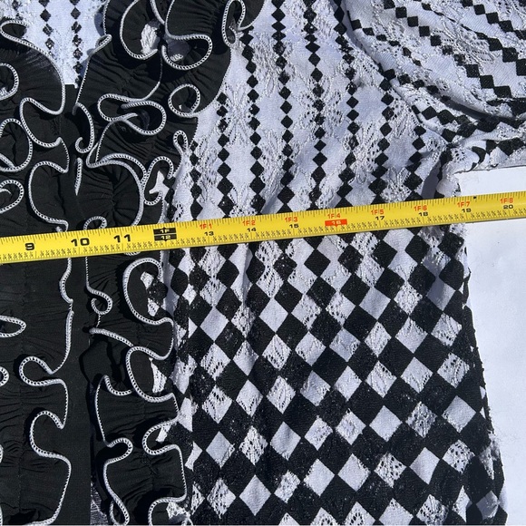 Romance Italy Black White Ruffled Checkered Diamond Print Tile Cardigan! - Picture 5 of 8
